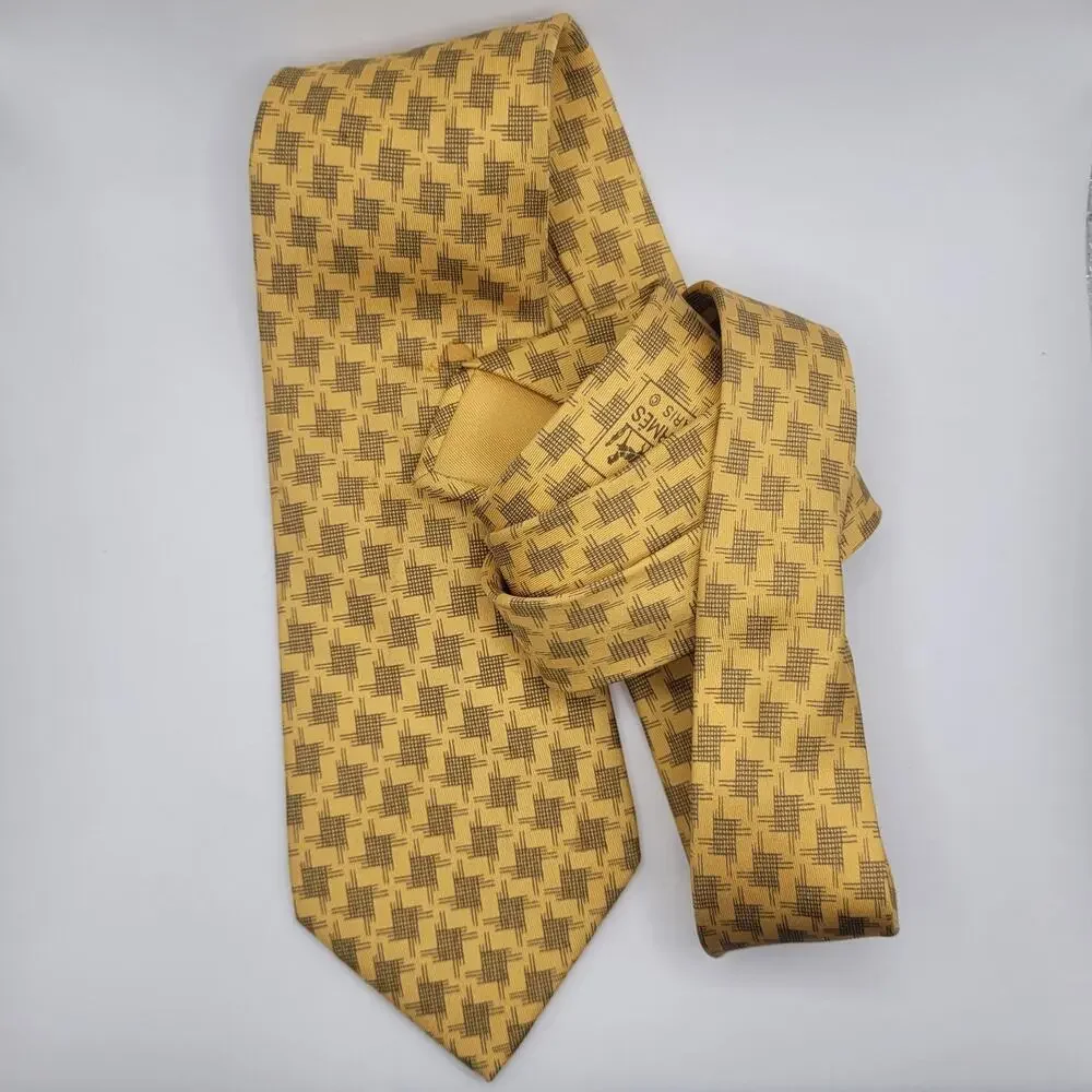 Hermes Tie Yellow Blue Geometric Rope Silk France Luxury Necktie Classic 7792 FA